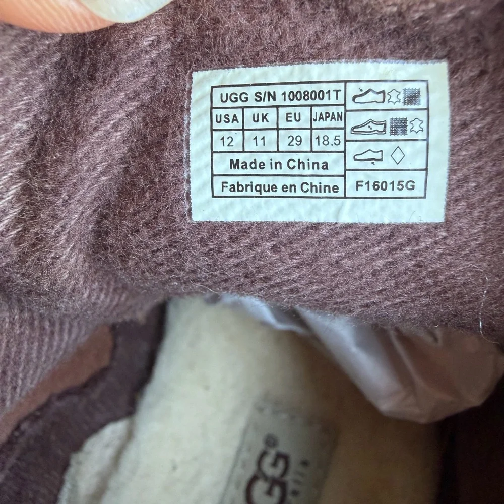 UGG Orin‎ Kids Brown Leather Lace-Up Boots w/shearling lining Sz-12 Toddler.   X
